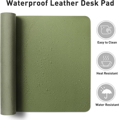 Leather Desk Pad Protector,Mouse Pad,Office Desk Mat, Non-Slip PU Leather Desk Blotter,Laptop Desk Pad,Waterproof Desk Writing Pad for Office and Home (31.5" X 15.7",Olive Green)